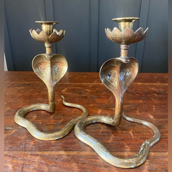 Accents Vintage Brass Cobra Candlesticks Poshmark